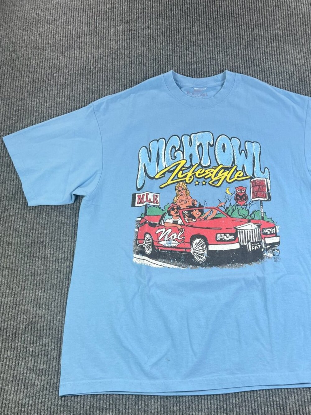 Night Owl Graphic Short Sleeve Shirt Distressed Mens 2XL